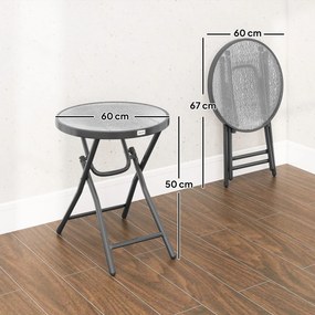 Outsunny Masa de cafea rotundă bistro pentru grădină Ø 60 x 50H cm pliabilă din metal negru cu blat de sticlă temperată negru | Aosom Romania