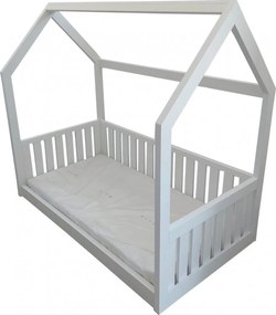 Pat tip casuta pentru copii NOVOKIDS™ Lovely Little House, 160x80 CM, Set cu Saltea din Spuma MATSEN® 10 CM Inclusa, Pal 18 mm, Margini anti-lovire,