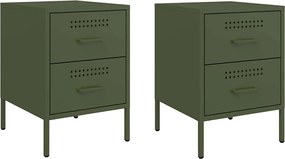 vidaXL Noptiere, 2 buc., verde olive, 36x39x50,5 cm, oțel