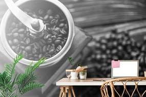 Fototapet autoadeziv mașină de măcinat cafea vintage în alb-negru