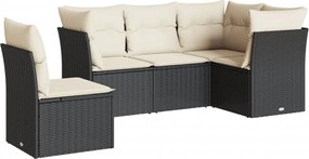 vidaXL Set mobilier de grădină cu perne, 5 piese, negru, poliratan