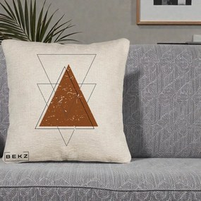 Perna Decorativa Geometric Triunghiuri Sacred, 40x40 cm, Bej Canapea, Husa Detasabila, Perna Inclusa, BEKZ®