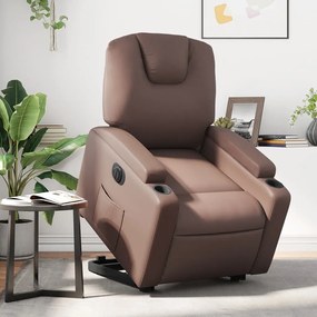 vidaXL Fotoliu rabatabil electric cu ridicare, maro, piele ecologică