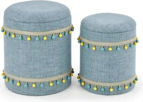 Set 2 tabureti GRADO, stofa clasica albastru deschis, cu spatiu depozi