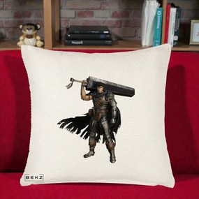 Perna Personalizata Berserk Guts Luptatorul Negru, 40x40 cm, Crem Reliefat, Husa Detasabila, Perna Inclusa, BEKZ®