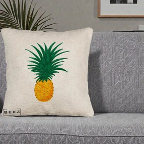 Perna Decorativa Ananas Tropical, 40x40 cm, Bej Canapea, Husa Detasabila, Perna Inclusa, BEKZ®