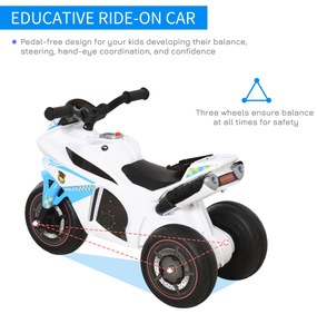 HOMCOM Motocicletă pentru Copii 18-36 Luni cu 3 Roți, Muzică și Faruri, 74x39x48 cm, Albastru Deschis | Aosom Romania