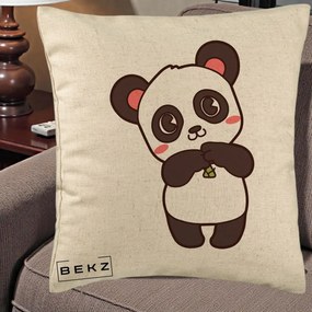 Perna Personalizata Panda Kawaii cu Bambus, 40x40 cm, Bej, Husa Detasabila, Perna Inclusa, BEKZ®