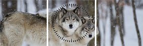 Tablou - Lupii în timpul iernii (cu ceas) (90x30 cm)