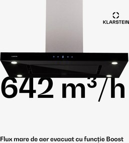 Klarstein Valeria, hotă de aburi, touch LED, 90 cm, 650 m³/h sticlă, oțel inoxidabil