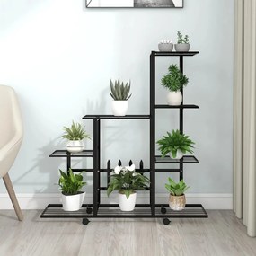 vidaXL Suport pentru flori cu roți, 94,5x25x92,5 cm, negru, metal