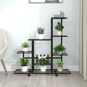 vidaXL Suport pentru flori cu roți, 94,5x25x92,5 cm, negru, metal