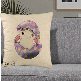 Perna Decorativa Iepuras din Ou de Pasti, 40x40 cm, Bej, Husa Detasabila, Perna Inclusa, BEKZ®