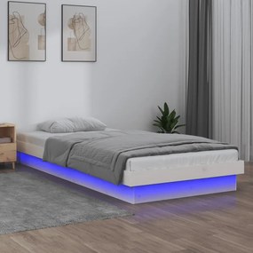 832699 vidaXL Cadru de pat cu LED, alb, 90x200 cm, lemn masiv