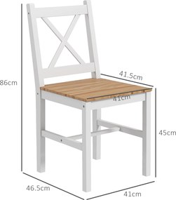 HOMCOM Set 4 Scaune cu Spătar Transversal, Scaune Clasice din Lemn de Pin, 41x46.5x87 cm, Alb | Aosom Romania