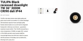 Spot LED incastrabil TULIPA Black recessed downlight 7W 36° 3000K CRI90 dali IP44