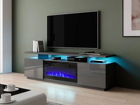 Dulap TV cu șemineu Anaceta (grafit + lucios grafit) (cu iluminat LED). Promo -16%. 1106158