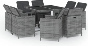 vidaXL Set mobilier grădină cu perne, 9 piese, gri, poliratan