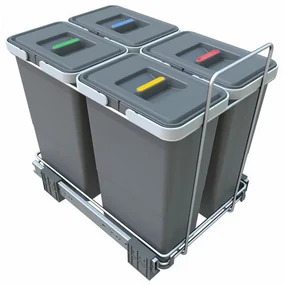 Coș încorporat pentru deșeuri sortate cu cadru 8 + 8 + 8 + 8 l, gri