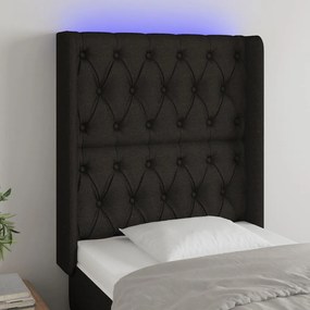 Tablie de pat cu LED, negru, 83x16x118 128 cm, textil 1, Negru, 83 x 16 x 118 128 cm