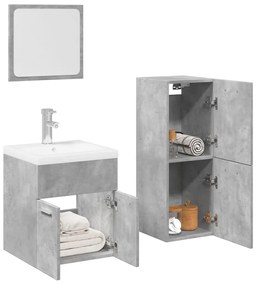 vidaXL Set mobilier de baie, 3 piese, gri beton, lemn compozit