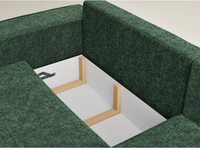 Colțar verde închis extensibil/cu spațiu de depozitare cu tapițerie din chenille (cu colț pe partea dreaptă/în formă de ”L”) Tonga – Maison de Rêve