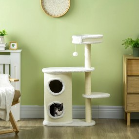 PawHut Ansamblu pentru Pisici 100cm, Stâlp Sisal, Căsuță și Platforme, Crem | Aosom Romania