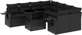 vidaXL Set mobilier de grădină cu perne, 9 piese, negru, poliratan