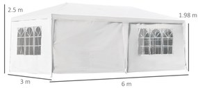 Cort pentru Foisor Outsunny 6x3m cu Pereti Laterali Detasabili, Usi si Ferestre, Metal, Alb | AOSOM RO