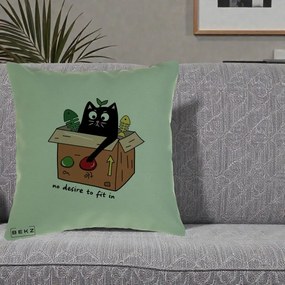 Perna Decorativa Pisica in Cutie No Desire to Fit In, 40x40 cm, Verde, Husa Detasabila, Perna Inclusa, BEKZ®