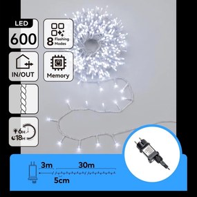 Aigostar - LED ghirlandă de Crăciun pentru exterior, 600 LED / 8 funcții, 33 m, IP44, alb rece