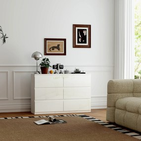 HOMCOM Comodă cu 6 Sertare din PAL, pentru Dormitor, Design Modern și Multifuncțional, 112x34x75 cm, Alb | Aosom Romania