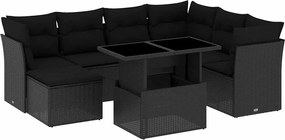 vidaXL Set mobilier de grădină cu perne, 8 piese, negru, poliratan