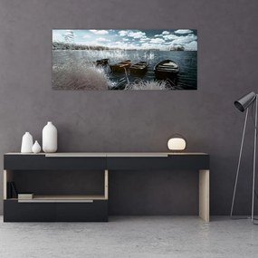 Tablou - Bărci de lemn pe lac (120x50 cm)
