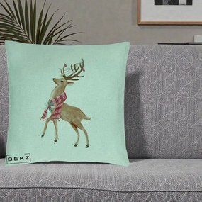 Perna Decorativa Renita cu Fular si Luminite, 40x40 cm, Verde Menta, Husa Detasabila, Perna Inclusa, BEKZ®