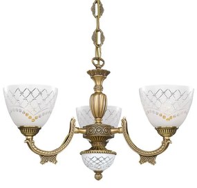 Candelabru cu 3 brate clasic design italian din alama, sticla 7052 RA-L. 7052/3