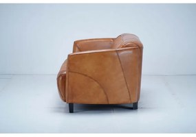 Canapea 2 locuri din piele naturală, cognac, aspect vintage, Pilot, 175 x 86 x 68 cm