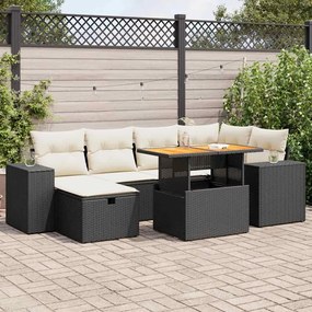 vidaXL Set mobilier grădină perne 8 piese negru, poliratan/lemn acacia