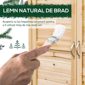 Dulap de exterior Outsunny cu 2 rafturi din lemn de brad cu design înălțat și 2 uși, 83x40x92 cm, culoarea lemnului | Aosom Romania