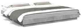 3281080 vidaXL Cadru de pat cu lumini LED gri beton 180x200 cm, lemn prelucrat