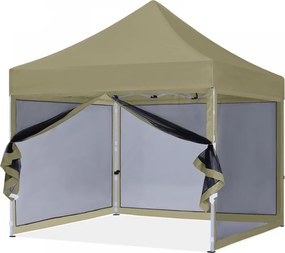 ABCCANOPY – Cort pavilion pliabil 3x3 m, cu pereți Mesh anti-insecte, înălțime reglabilă (3 trepte), impermeabil, protecție UV, Kaki