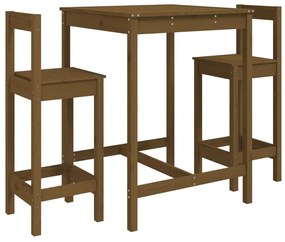 3154738 vidaXL Set mobilier de bar, 3 piese, maro miere, lemn masiv de pin