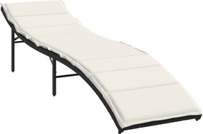 vidaXL Șezlong cu pernă, negru, 55x199x50 cm, poliratan
