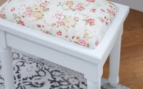 Taburet lemn masiv alb Elizabeth /Floral, 40 × 30 × 42 cm