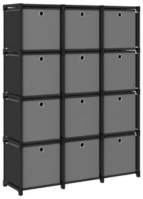 vidaXL Raft expunere, 12 cuburi + cutii, negru, 103x30x141 cm, textil