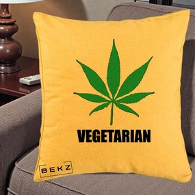 Perna Decorativa Vegetarian cu Frunza, 40x40 cm, Galben, Husa Detasabila, Perna Inclusa, BEKZ®