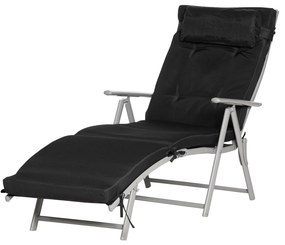 Outsunny Șezlong pliabil 7 poziții, șezlong înclinabil, confort sporit cu saltea + cotiere, metal epoxidic, textilenă, poliester Negru | Aosom Romania