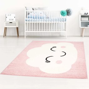 Covor roz adorabil cu nor somnors pentru fete Lăţime: 140 cm | Lungime: 200 cm