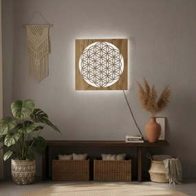 SENTOP | Pictură din lemn cu iluminare din spate Floarea Vieții – decorațiune murală cu mandală LED | MONEN