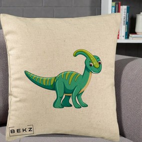 Perna Decorativa Parasaur Verde, 40x40 cm, Bej, Husa Detasabila, Perna Inclusa, BEKZ®
